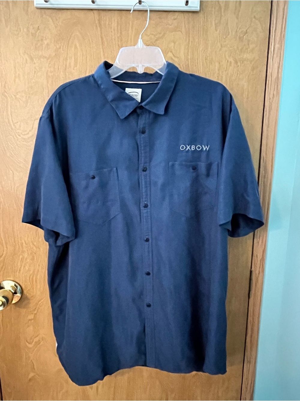 Oxbow Men's Short-Sleeve Navy Button-Up Shirt 2 Chest Pockets Size 3XL Soft EUC